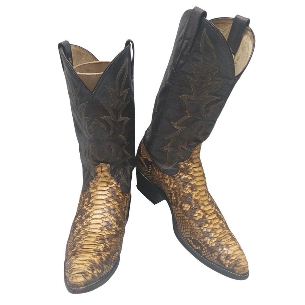 Vintage Dan Post Python Snakeskin Cowboy Boots Size 9.5 Men Brown Leather Exotic